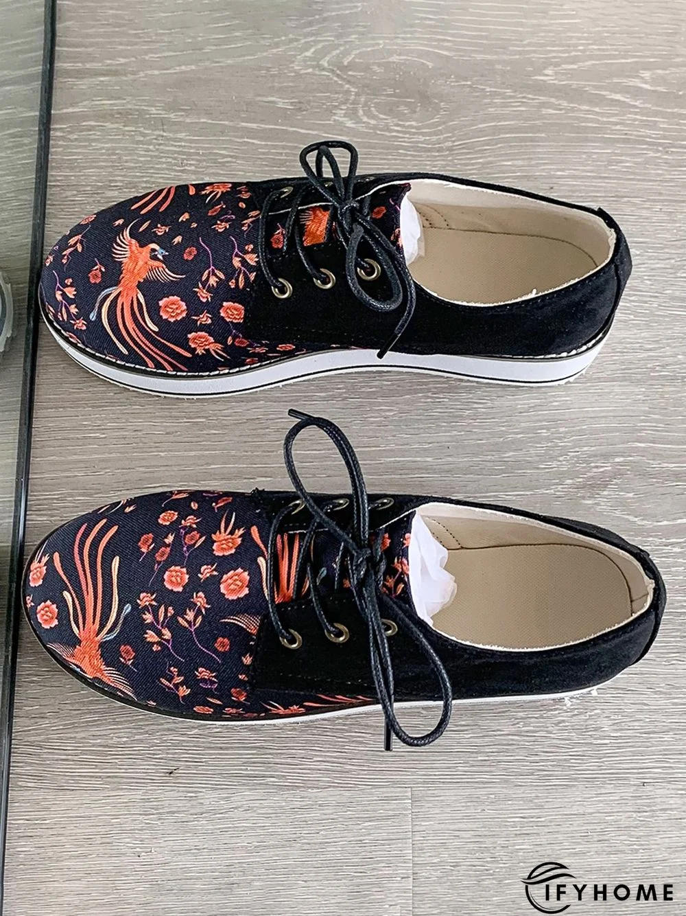 Floral Printed Patchwork Lace Up Shoes | IFYHOME