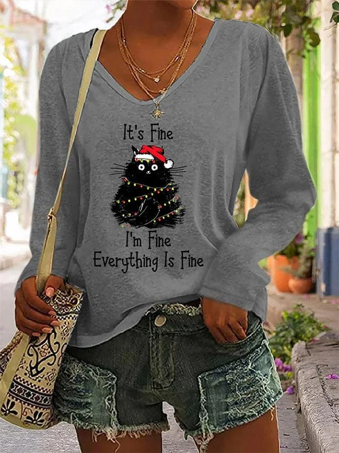 Fashionable Cat Print Long Sleeve T-Shirt