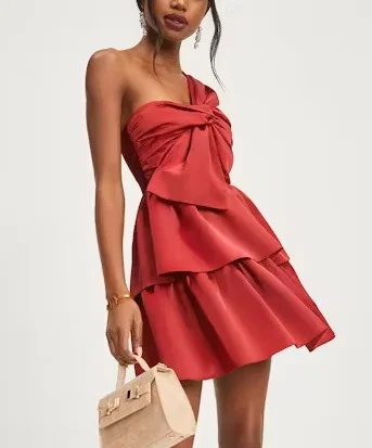 For Love Oversized Rose Bow Design Pleated Mini Dress