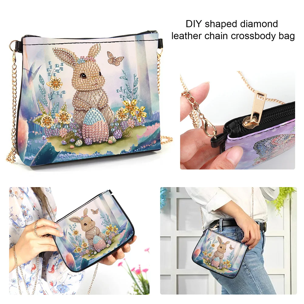 5D DIY Rabbit Diamond Painting Coin Chain Purse Diamond Handmade Crossbody Bag
