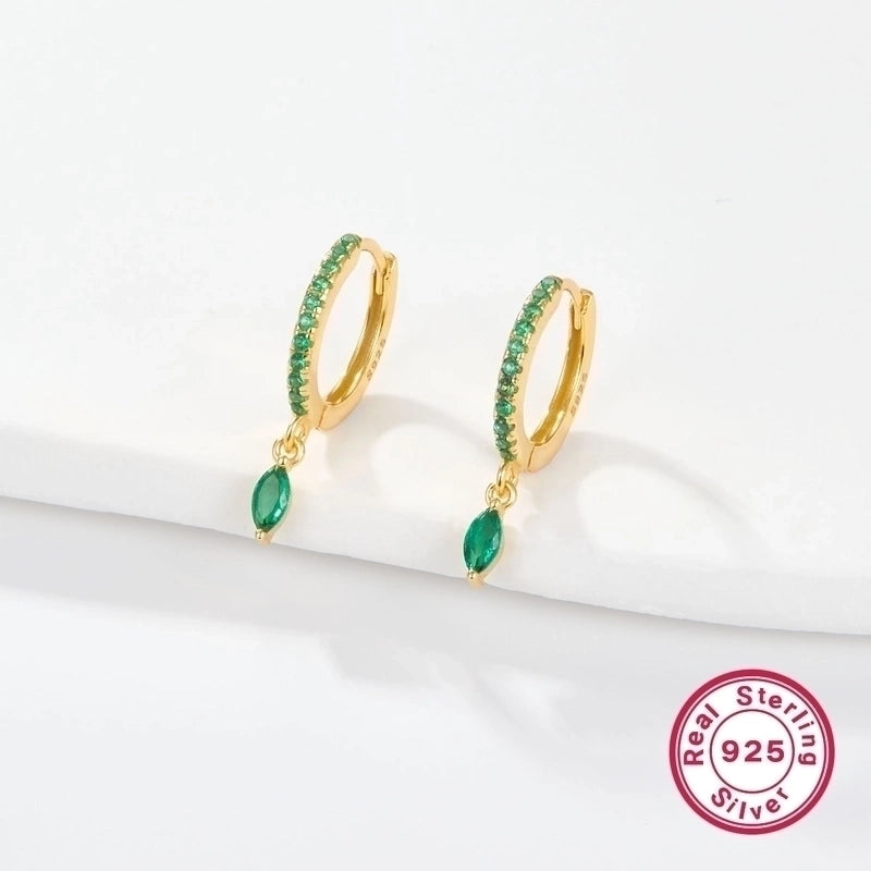 1 Pair 925 Sterling Silver Zircon Circle Drop Earrings