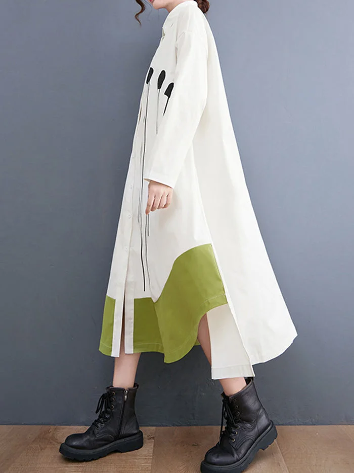 Fashion Colorblock Print Shirt Dress