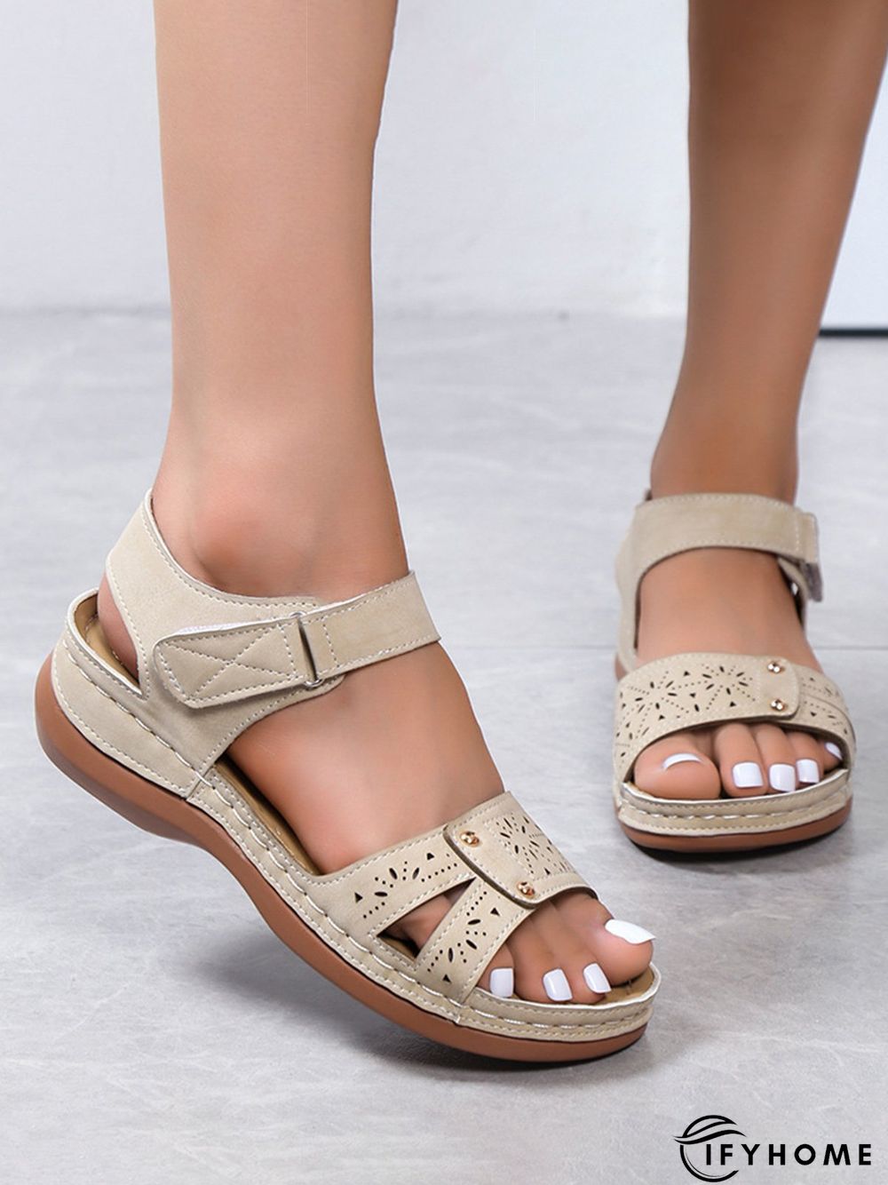 Vintage Laser Cut out Velcro Strap Sandals | IFYHOME