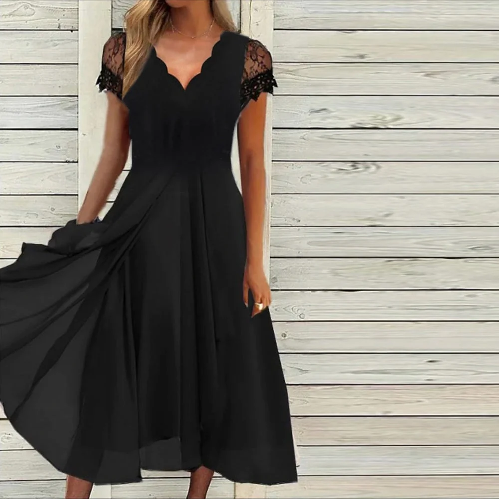 Popular Plain Black Midi Dress