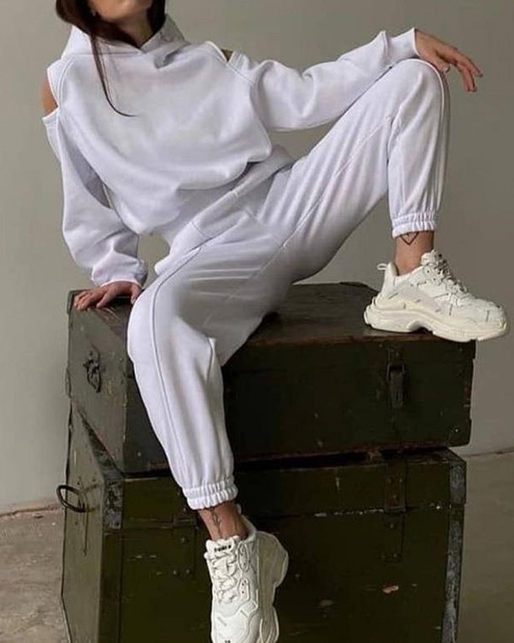 Casual Simple Sports Hoodie Trousers Two-piece Set