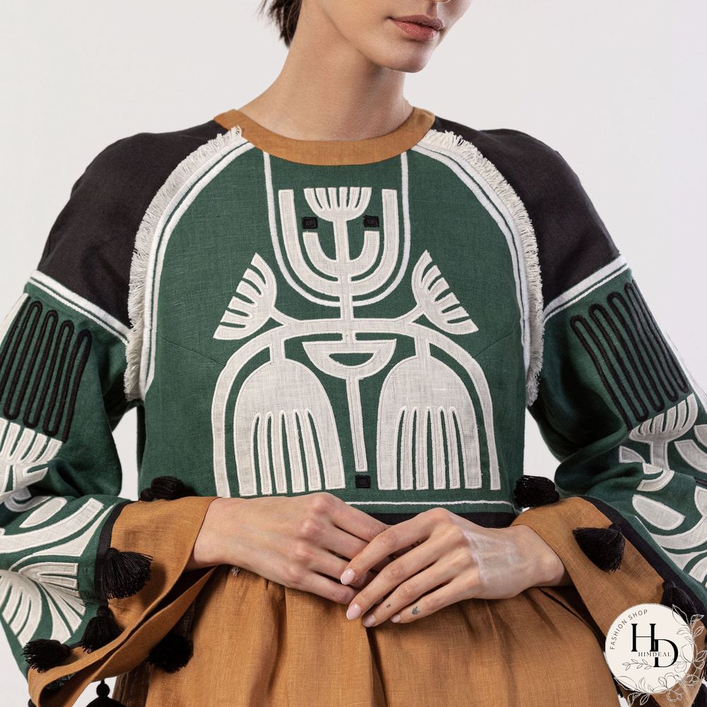 Color Block Printed Fringe Decorated Vacation Dress
