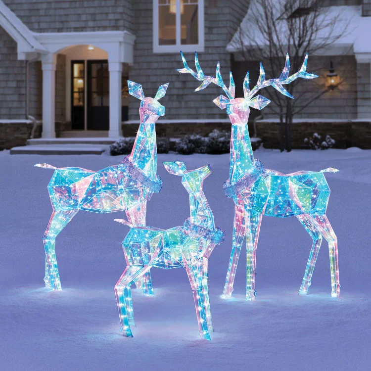 🔥kukelife🔥3-Piece Pre-Lit Prismatic Deer Family
