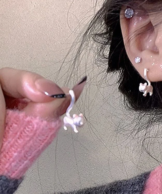 Original Design Silk Sterling Silver Little Cats Drop Earrings