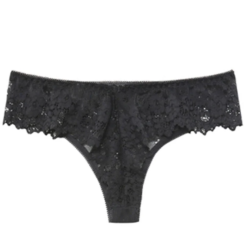 Sexy Panties Women Lace Low-waist Solid Sexy Briefs Embroidery Thong Transparent Hollow out Underwear Female G String 711