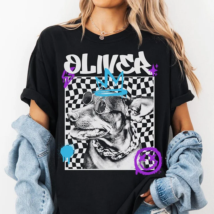 Custom Pet Face Shirt, Personalized Pet Photo and Name Hipster Graffiti 90s Y2k Vintage Tee