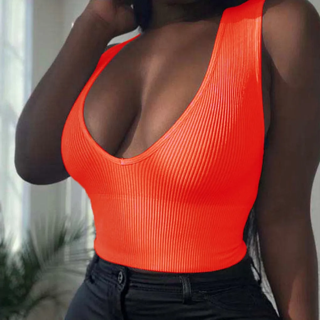 wsevypo Women Summer Sports Vest Solid Color Straps Ribbed Crop Tops Casual Slim Fit V-Neck Low Cut Sleeveless Tank Tops