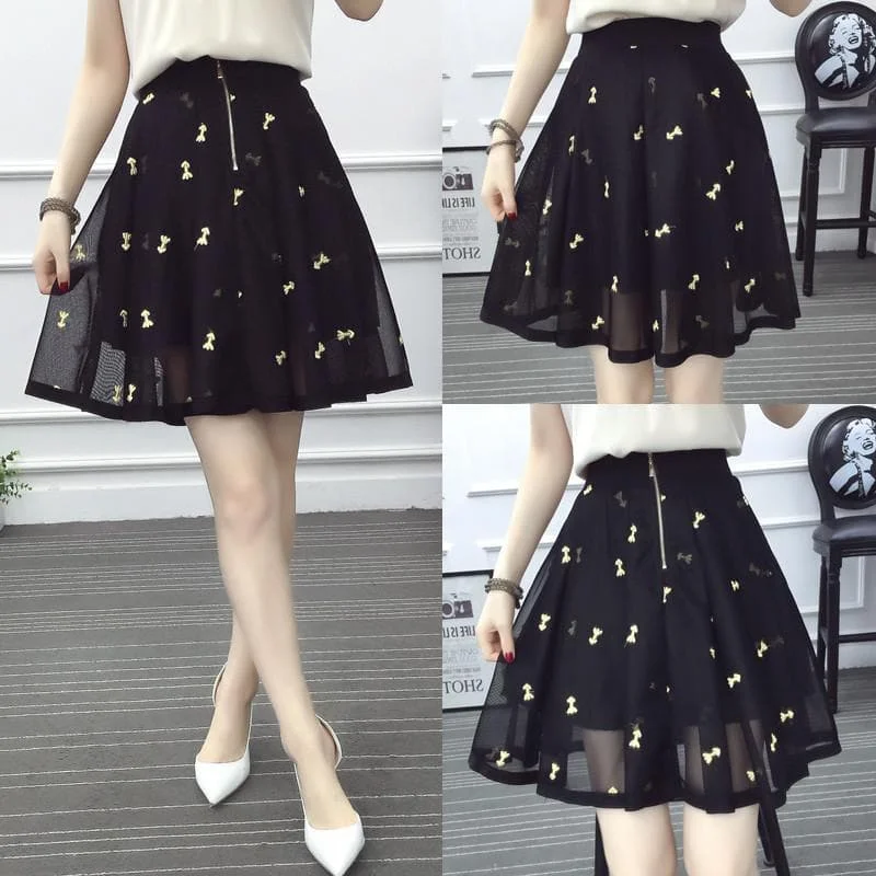 Embroidery Chiffon High Wiast Pleated Skirt SP179797