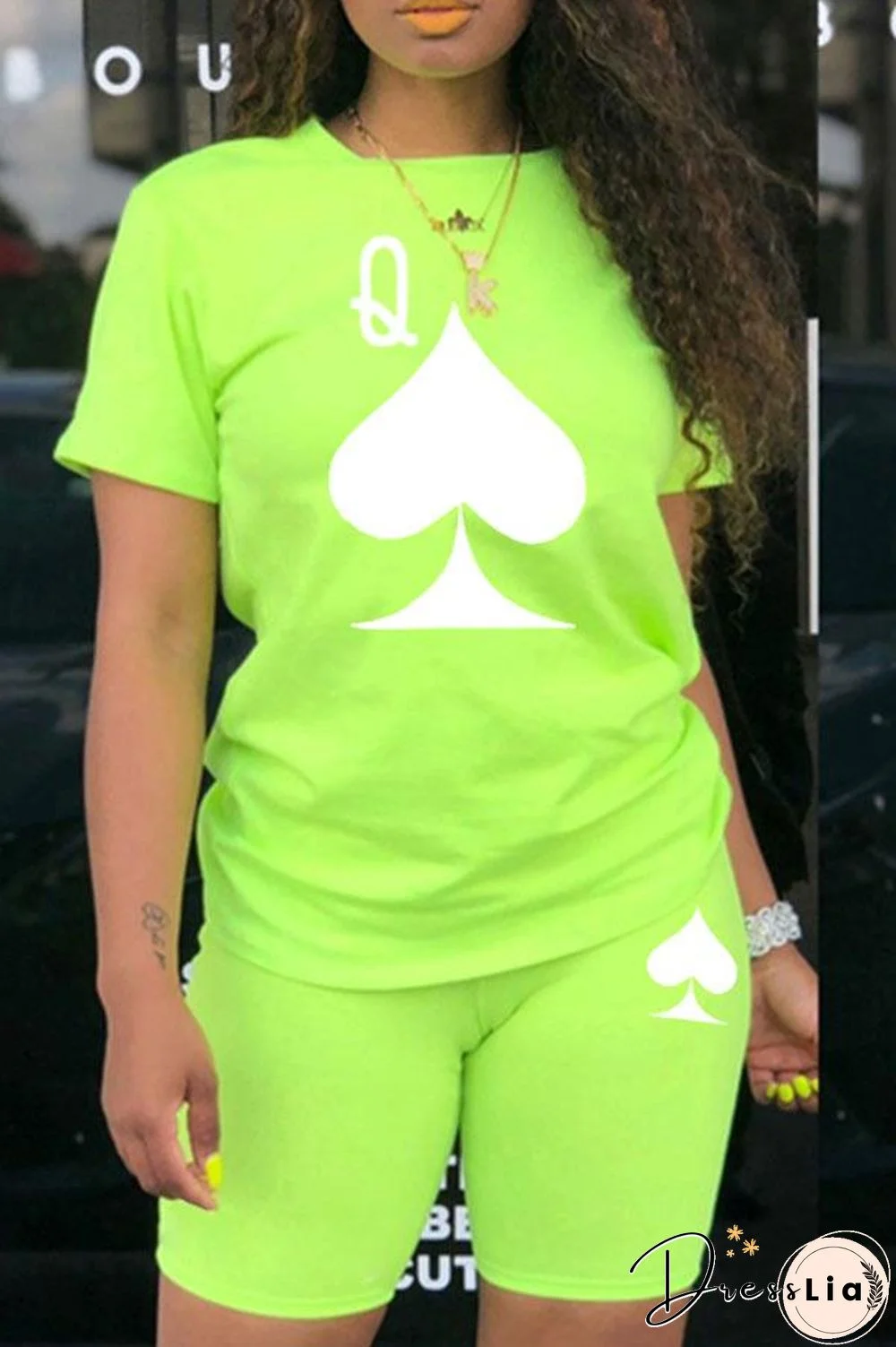 Casual Letter Q Printed Sport Shorts Set