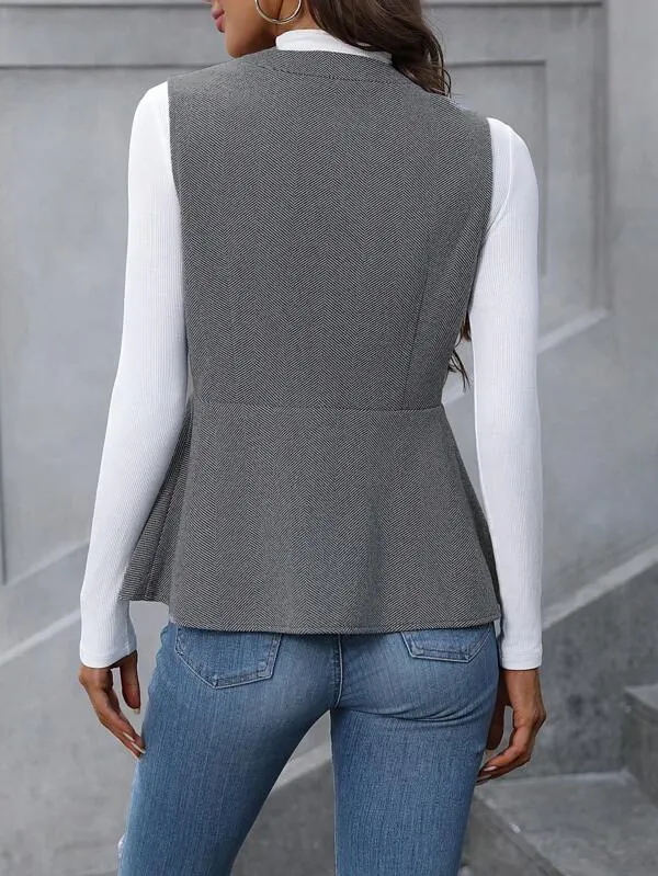 Grey Sleeveless Plain Outerwear