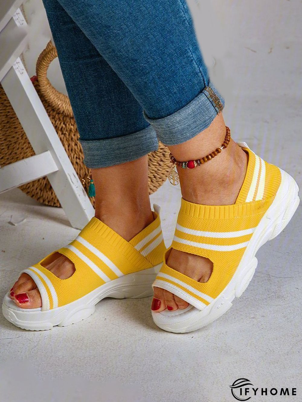 Casual Low Heel Gray Open Toe Sandals | IFYHOME
