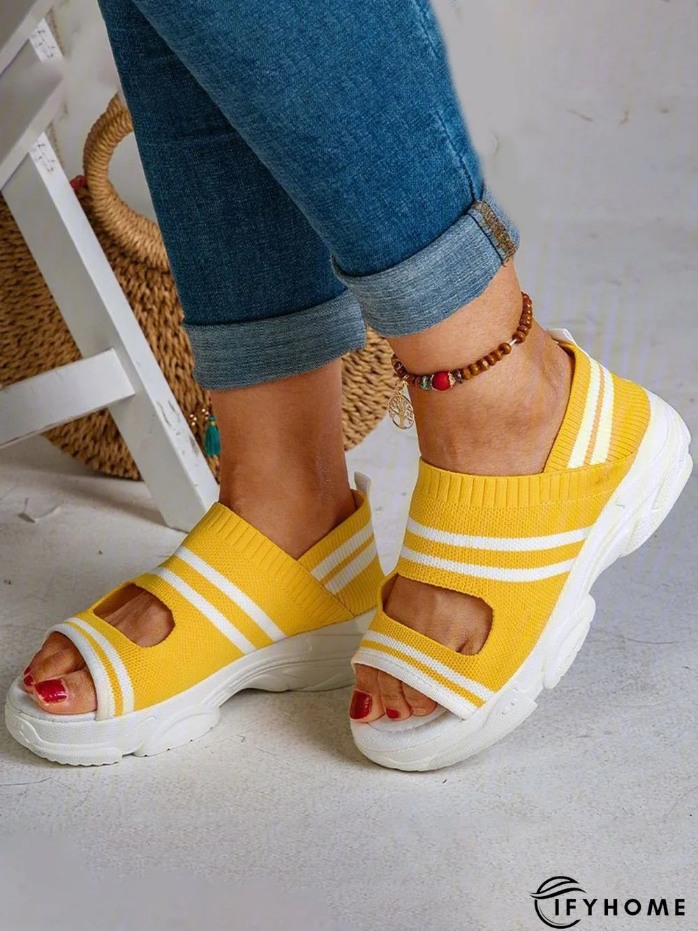 Casual Low Heel Gray Open Toe Sandals | IFYHOME