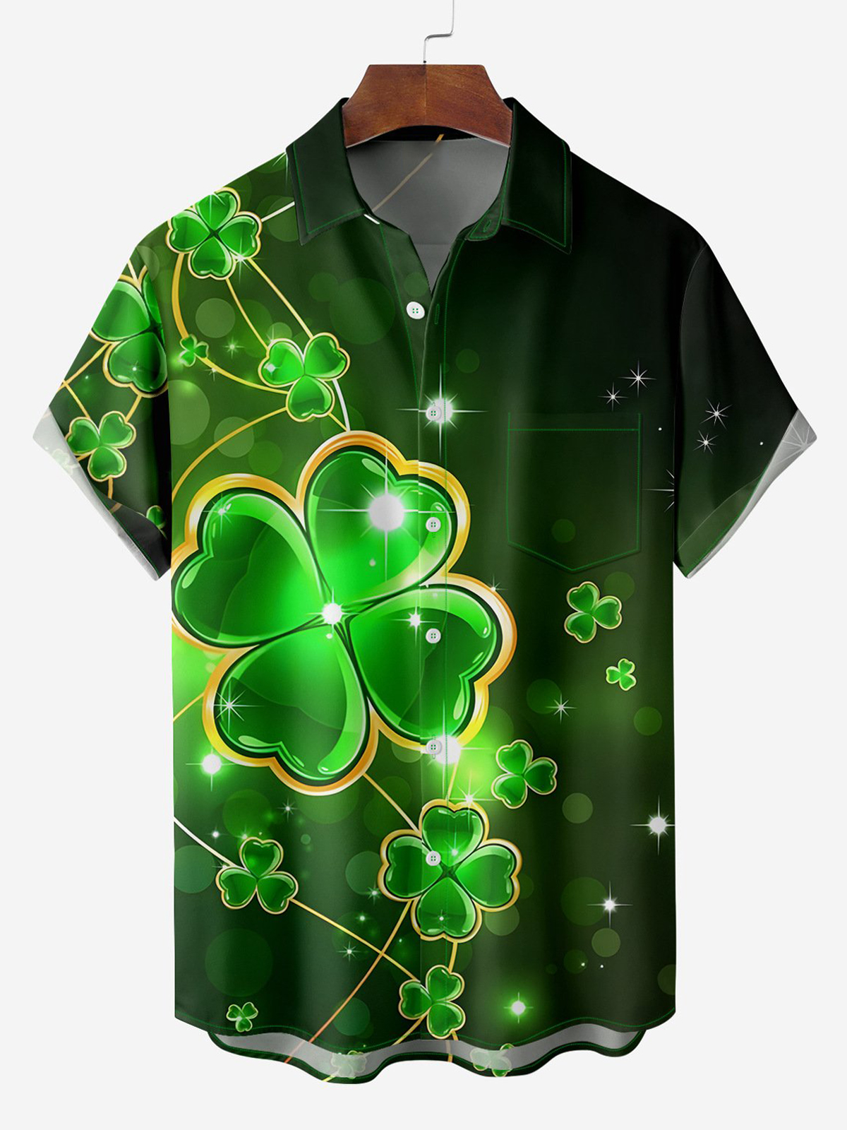 Men's St. Patrick's Day Good Luck Four Leaf Clover Casual Short Sleeve Shirt PLUSCLOTHESMAN