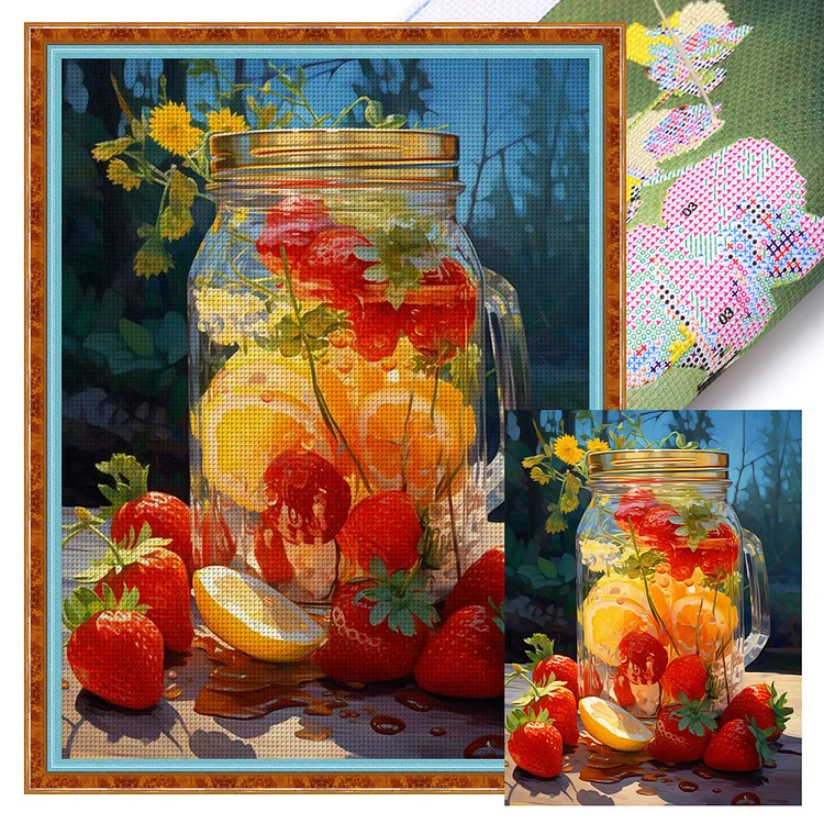 Strawberry Lemon And Glass (40*53cm) 11CT Stamped Cross Stitch gbfke