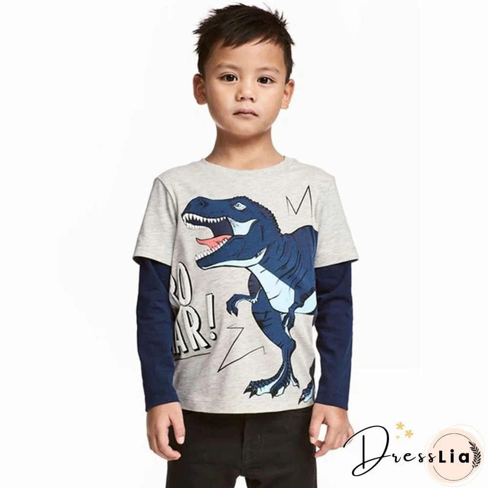 Cartoon Dinosaur Boys Long Sleeve T Shirt Children Kids Boys Spring Autumn Cotton Tops