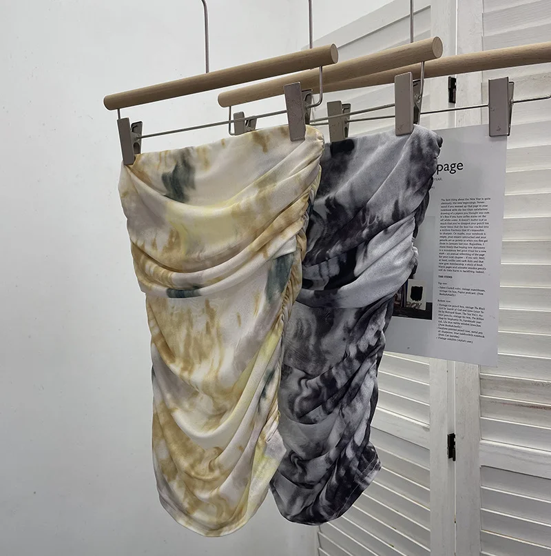 Uveng Thai-Style Splash Ink Dye Mesh Wrap Chest Vest Irregular Stacked Folded Sleeveless Top 9950