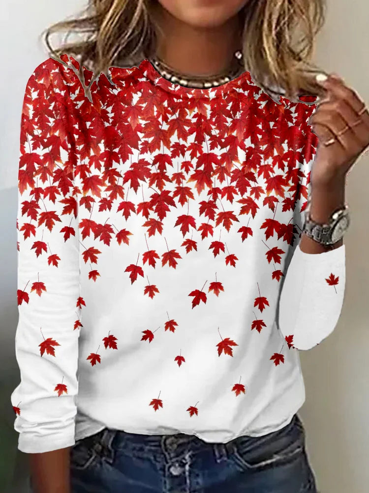 VChics Canadian Maple Leaf Prints Crewneck Comfy T Shirt