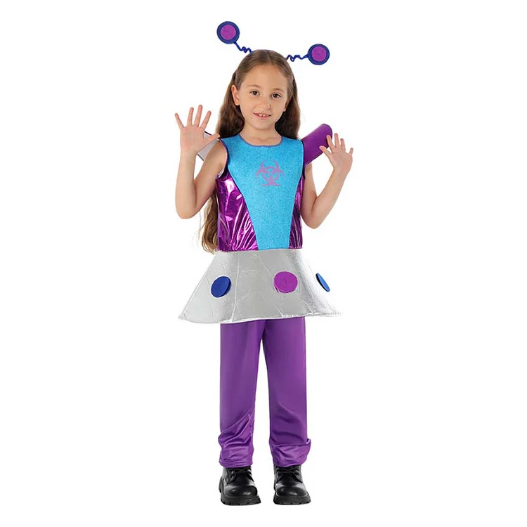Kids Children Alien Blue Purple Dress Set Outfits Cosplay Costume Carnival Suit