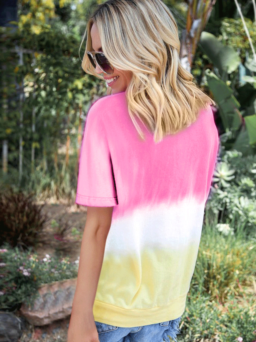 Rainbow Gradient Printed Short-sleeved T-shirt