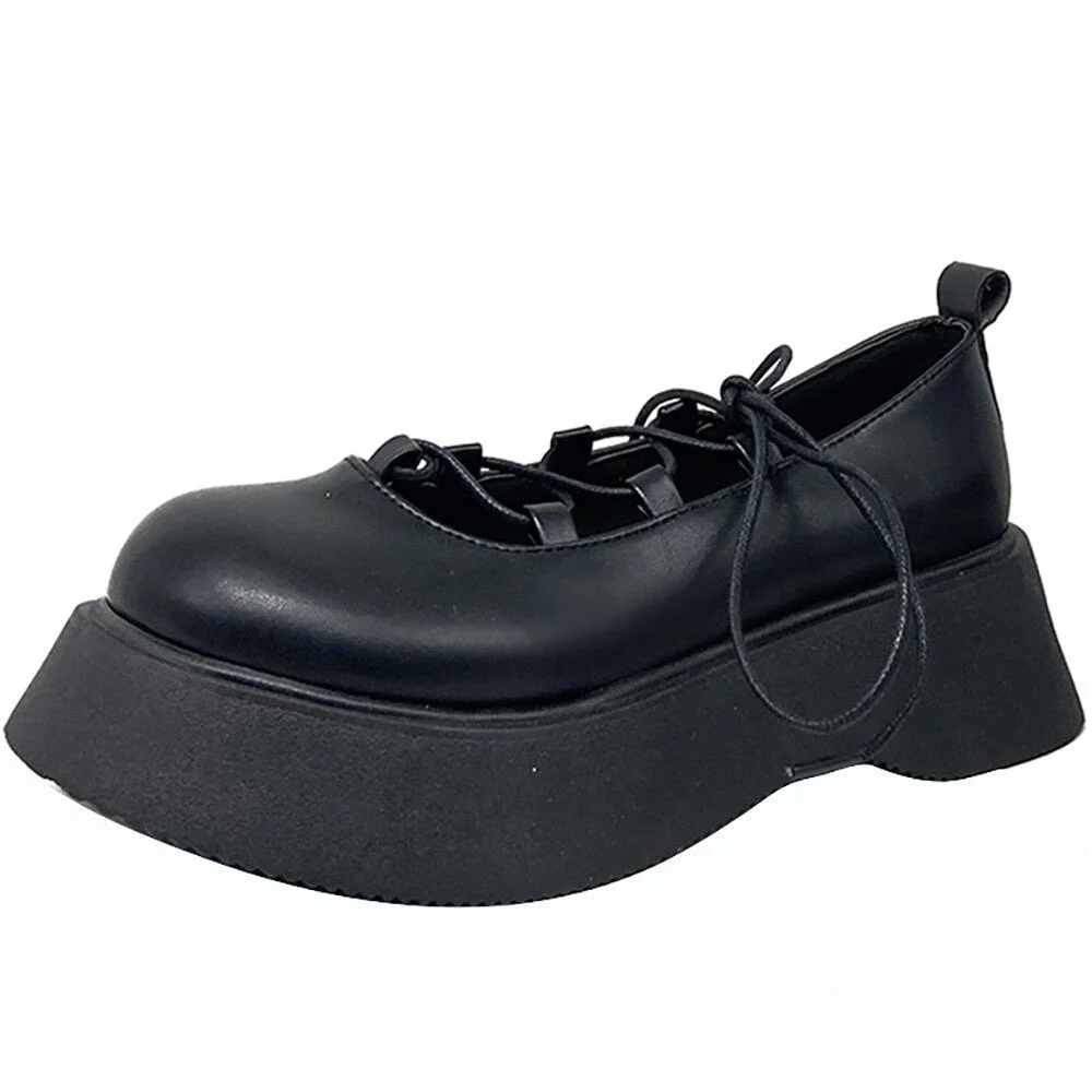 Lourdasprec Woman Sandals College Student Ankle-strap Lolita Mary Jane Shoes Sweet Gothic Punk Shoes Japanese Platform Wedges High Heels