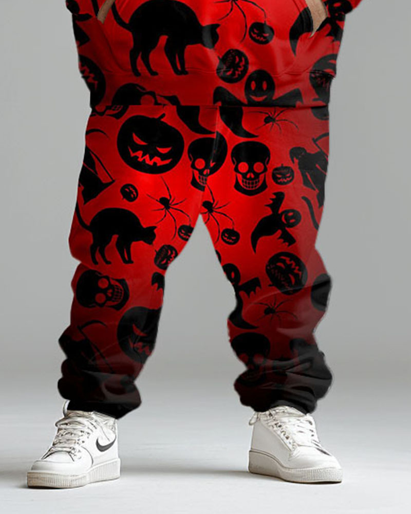 Men's Plus Size Halloween Tracksuit Skull Graphic Hoodie Pants Set