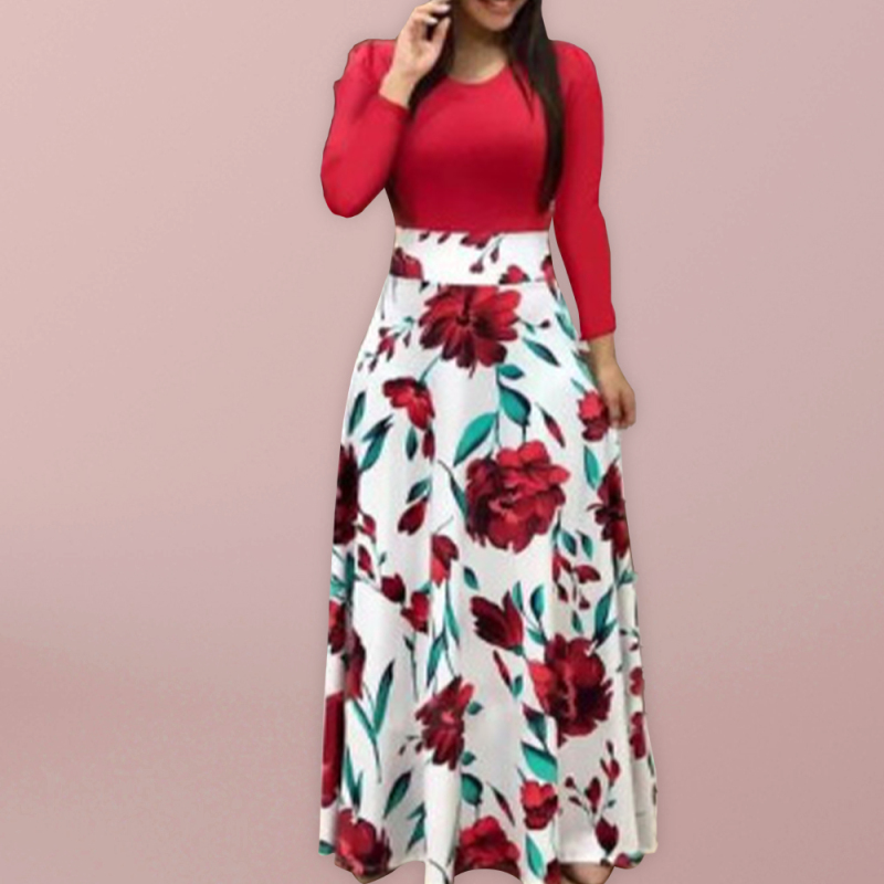 Mature Women Casual Digital Print Colorblock Short Sleeve Maxi Dress