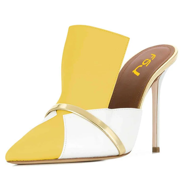 Yellow and White Mule Heels |FSJ Shoes