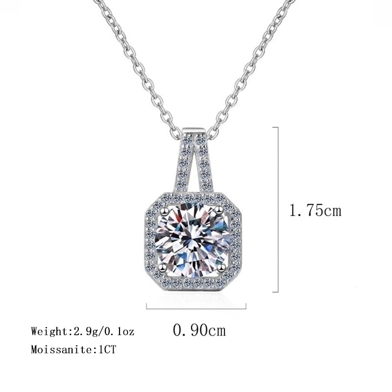 925 Sterling Silver Moissanite Plating Inlay Geometric Pendant Necklace