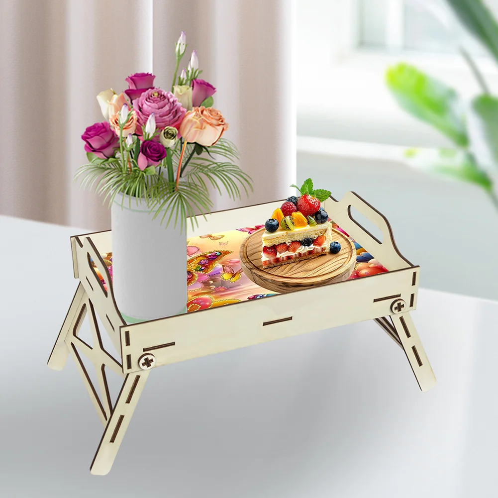 DIY Diamond Painted Dining Plate with Handle Wooden Food Tray Home Decor Gift