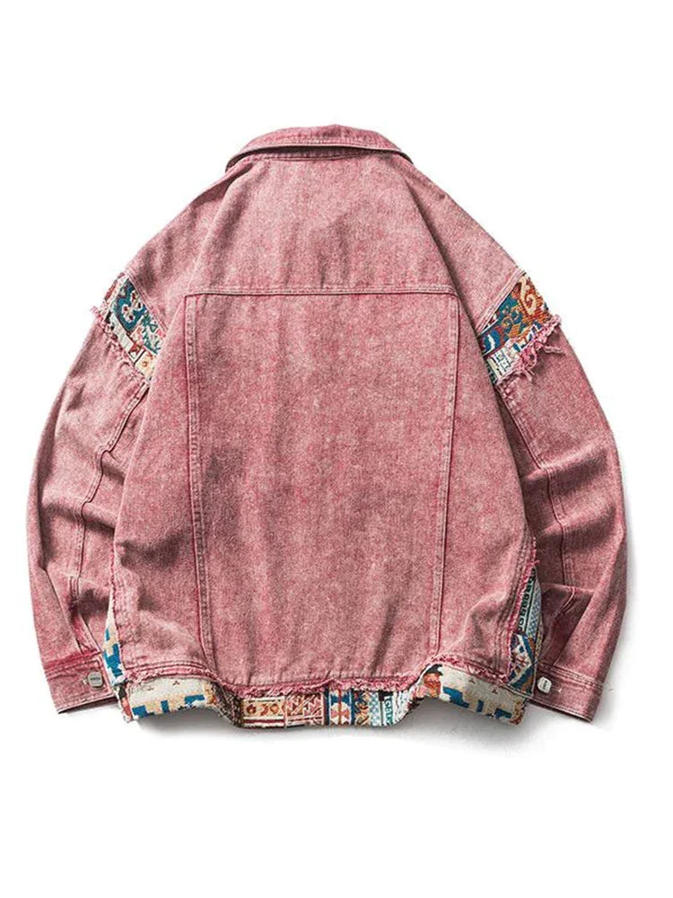 Huiketi Pink Patchwork Women Denim Jacket Vintage Bf Streetwear Female Jeans Coats Harajuku Hip Hop Oversize Outwear