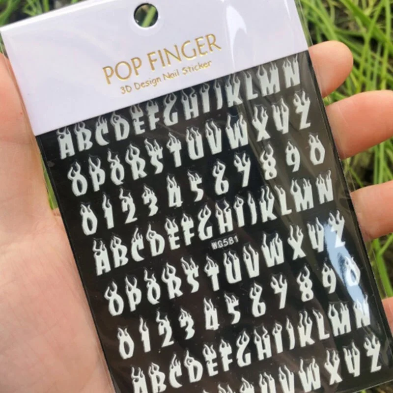 Laser Alphanumeric 10 Color Nail Sticker Decoration 3D Burning Alphabet Arabic Numerals Nail Slider Decal Manicure Accessories