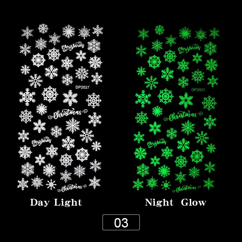 3D Luminous Nail Stickers Halloween Pumpkin Spider Star Moon Transfer Sliders  Winter Glow In The Dark Nail Art Decoration-Nail Inspo