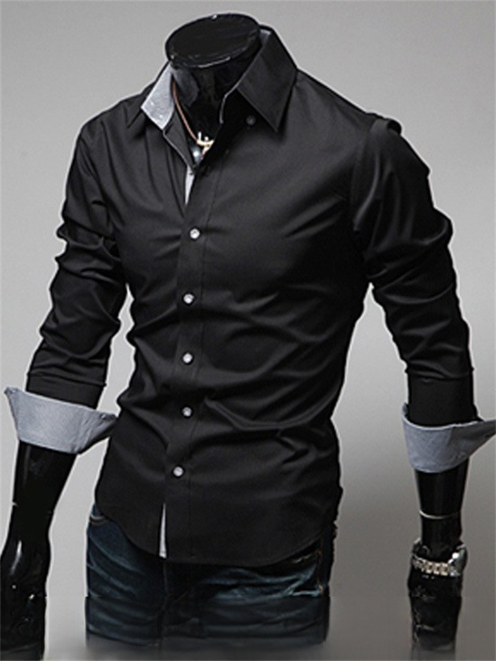 Men's Dress Shirt Button Up Shirt Collared Shirt Plain Solid Colored ...