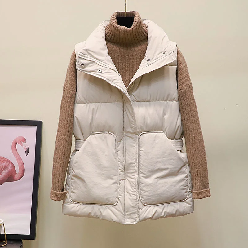 2021 Women's Down Cotton Body Warm Vest Coat Winter New Ladies Casual Waistcoat Female Sleeveless Long Vest Jacket Slim
