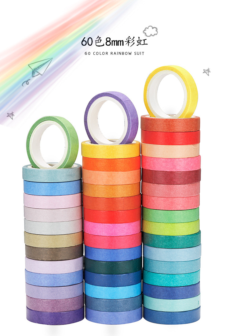 8mm*4m*60 Rolls Of Rainbow Colored Paper And Washi Tape Diamond Painting Tools
