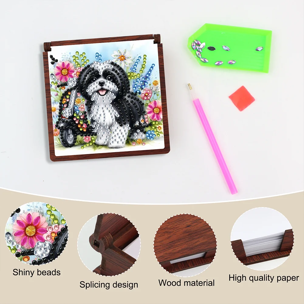 Wooden 5D Diamond Painting Kit Note Box DIY Diamond Art Notepad Box (Dog A)