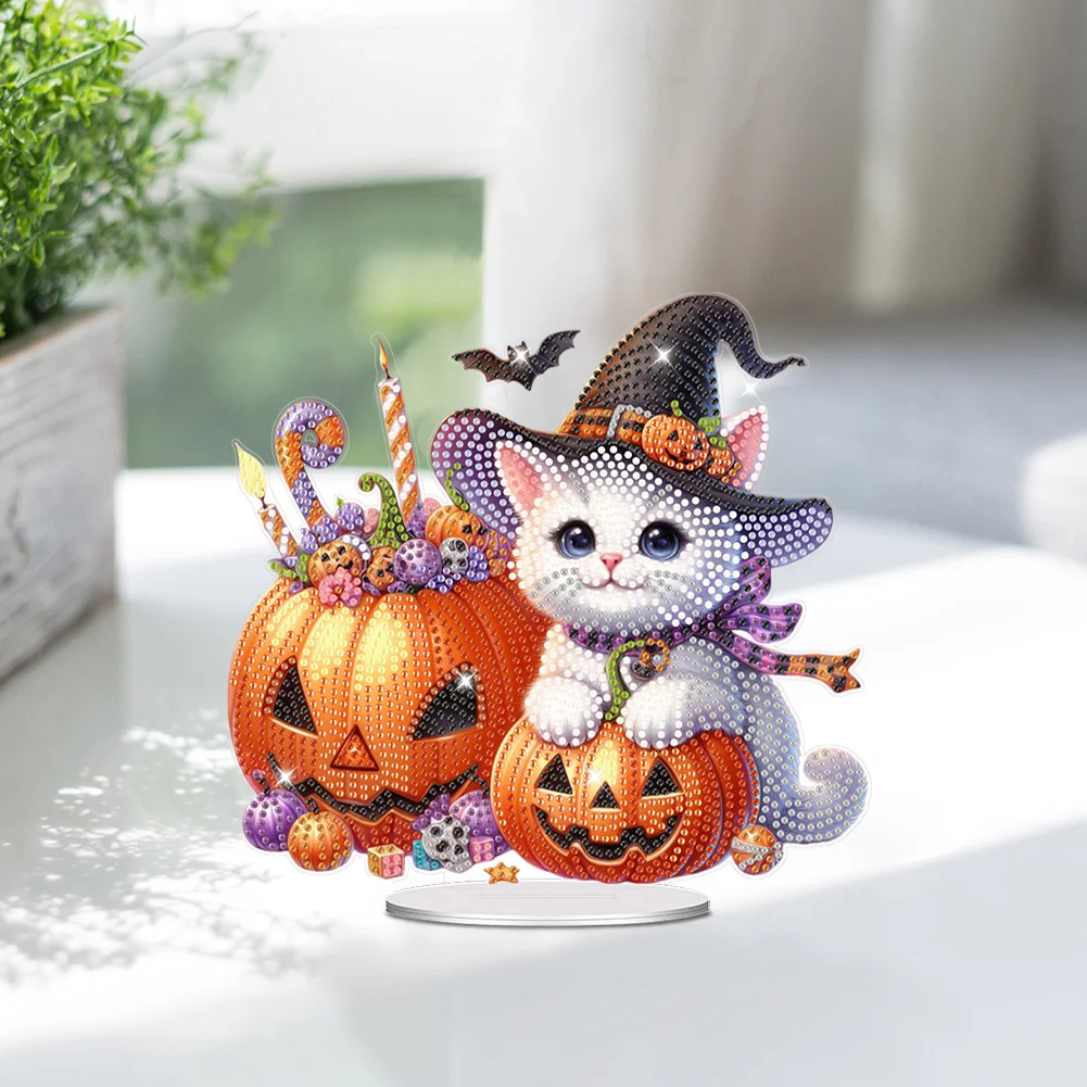 Acrylic Halloween Cat Diamond Painting Desktop Decorations for Home Office Decor