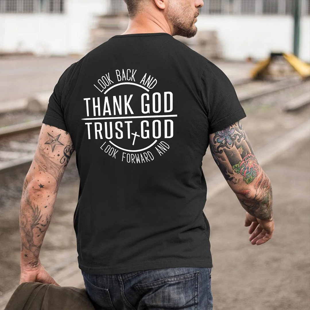 LOOK BACK AND THANK GOD Graphic Black Print T-shirt