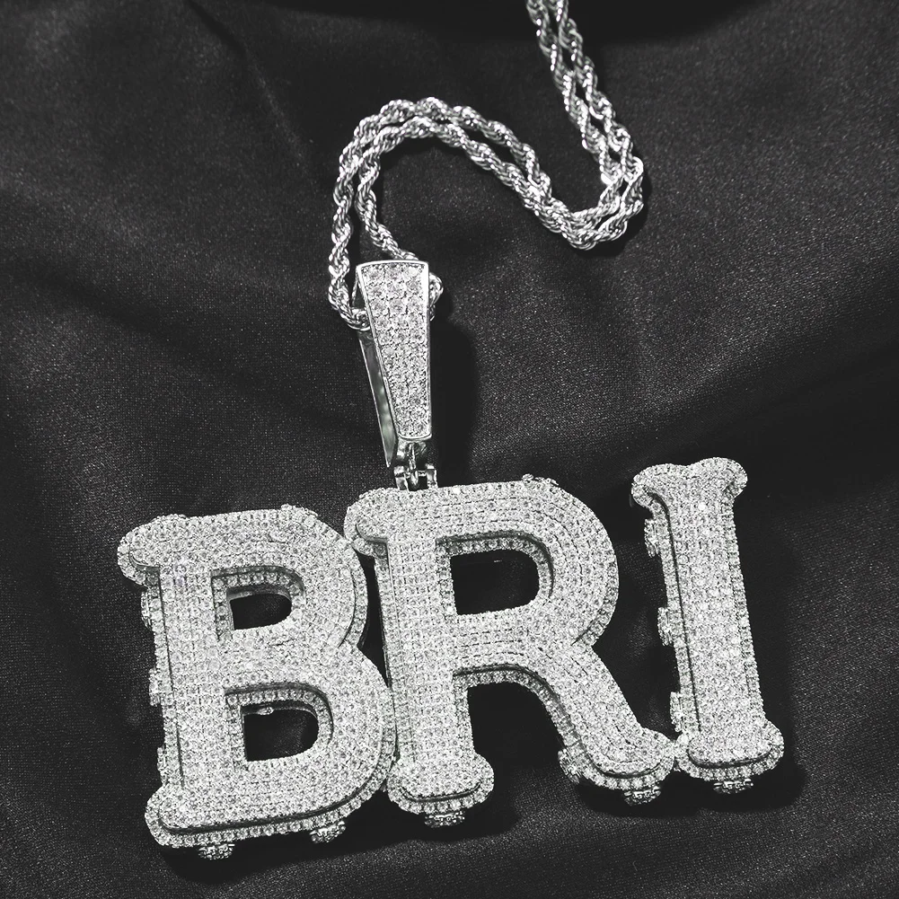 Hip Hop DIY Custom Mosaic Letter Pendant 5A Zircon Full Diamond Necklace-VESSFUL