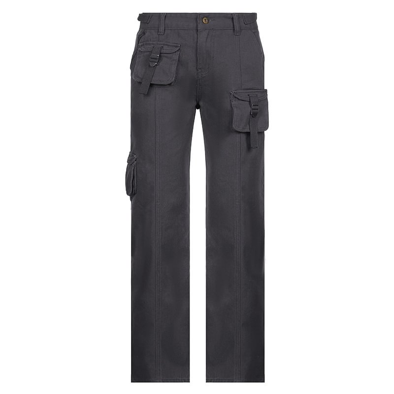 Autumn Retro Ribbon Zipper Pocket Overalls Low Slimming Jeans