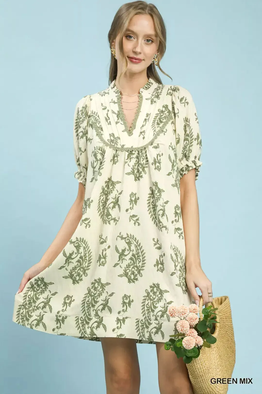 Umgee Mix Paisley Scallop Trim Dress mysite idetrend