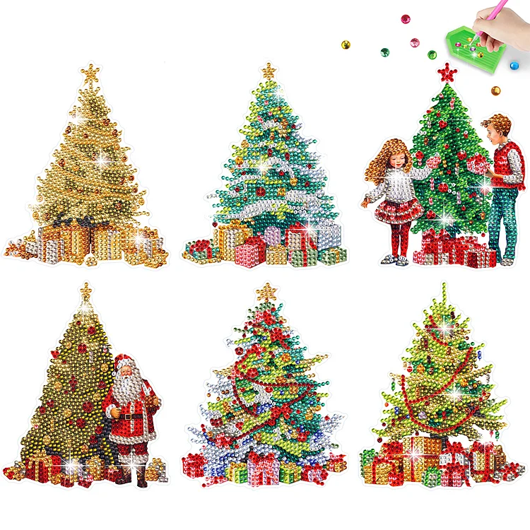 6 PCS Christmas Tree Christmas Lamp Diamond Painting Stickers for Boy Girls Gift