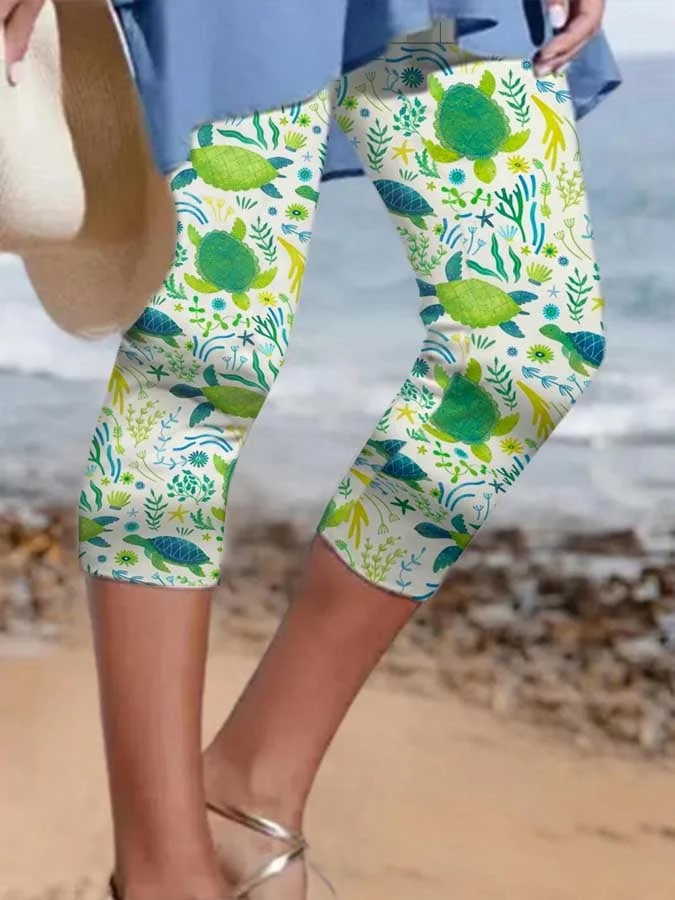 🔥Buy 3 Get 10% Off🔥Sea Turtle Beach With Pocket Vacation Print Leggings