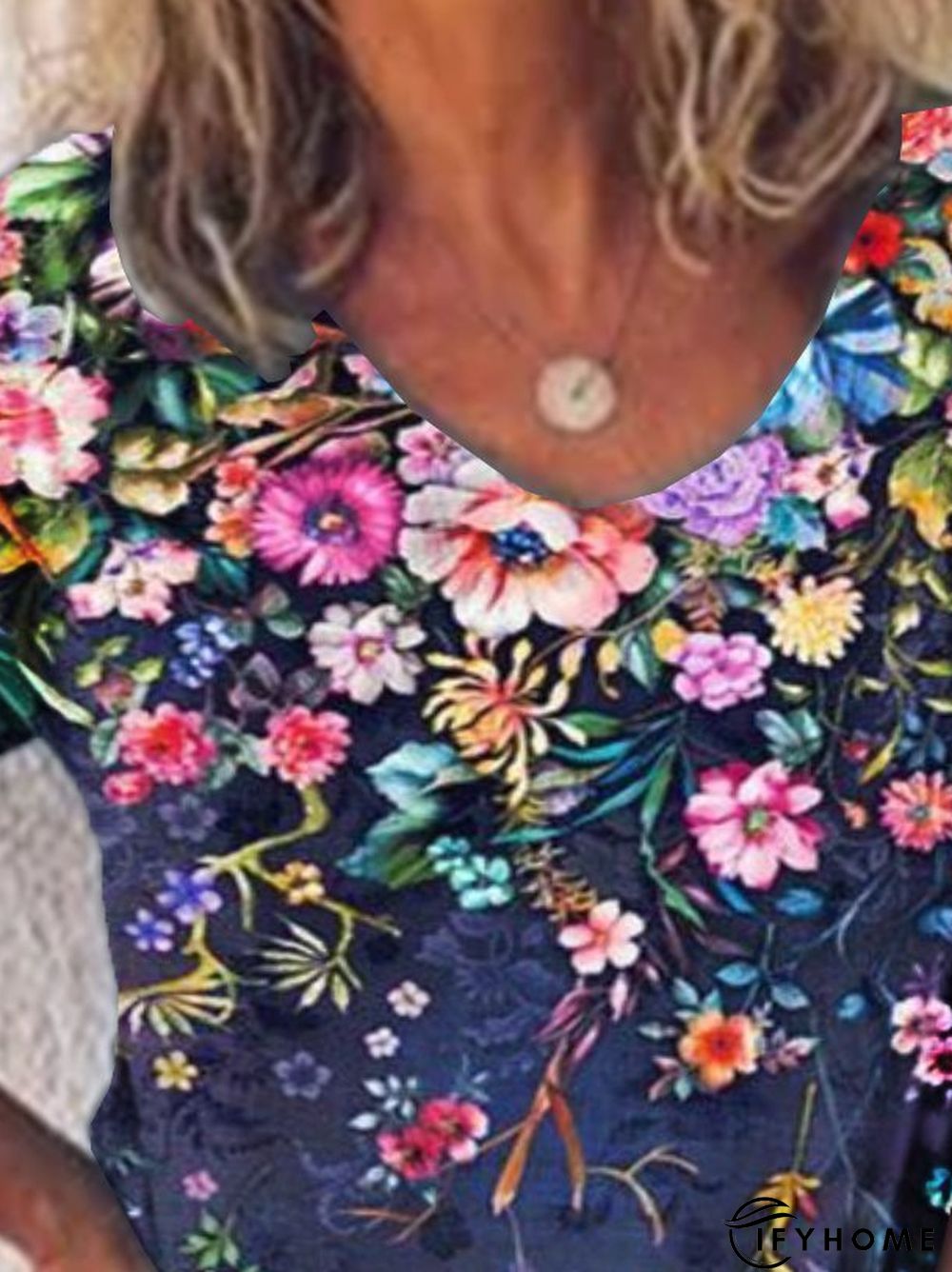 Shift Holiday Floral V Neck Knitting Dress | IFYHOME