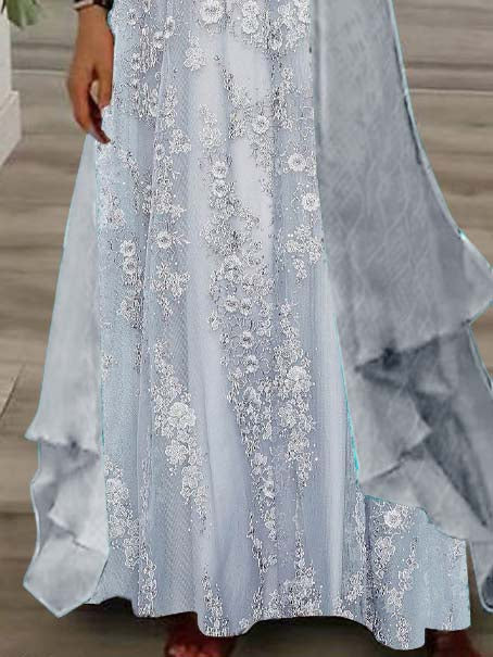 Women's Long Sleeve V-neck Floral Printed Two Pieces Maxi Dress