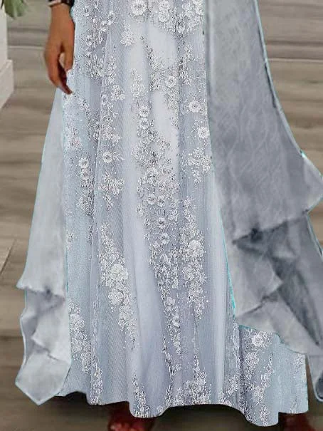 Women's Long Sleeve V-neck Floral Printed Two Pieces Maxi Dress